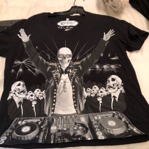 Raw Yalty Vintage Couture Black T-Shirt with Skull, Studs, and Rhinestones